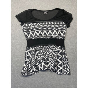 3 for $25. Women's Say Anything Black & White Geometric Print Top Size L